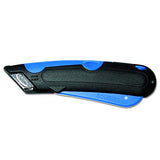 Easycut Cutter Knife w/Self-Retracting Safety-Tipped Blade, Black/Blue