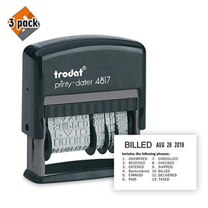 Trodat Printy 4817 Self-Inking Economy 12-Message and Date Stamp, Black 3 Pack