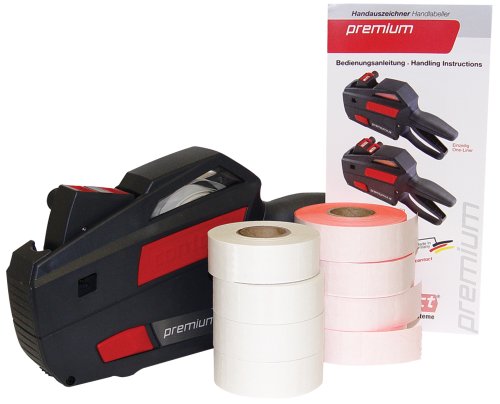 Contact Premium Price Marking Kit, Grey Labeler with 4 Rolls of Florescent Red Labels, 4 Rolls of White Labels and 1 Ink Roller (88.22)