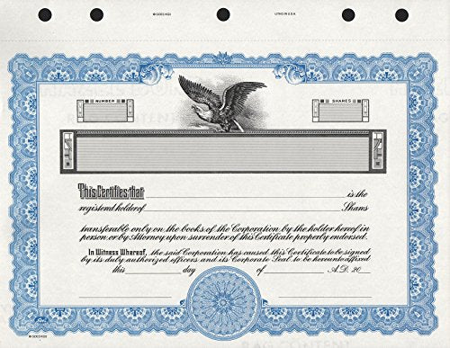 KG 3 Stock Certificate, Blue Border, Pack of 15